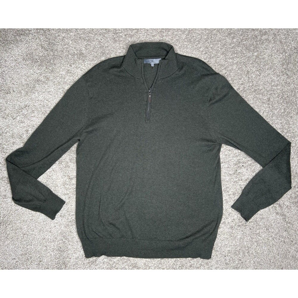 Qi Green 1/4 Zip Mock Neck Cotton/Silk Pullover Sweater Men's XL